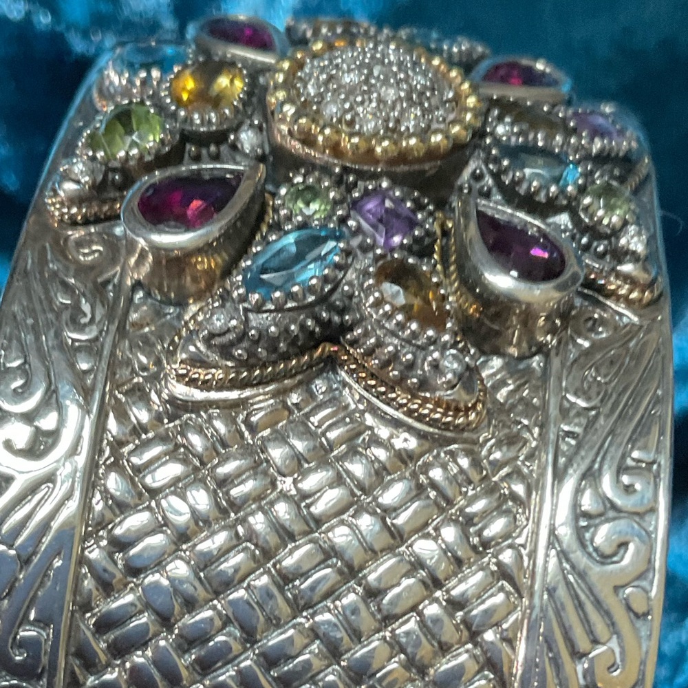 Effy Multi Gemstone Diamond Cross Cuff Bracelet in Sterling Silver and 18K Gold - Picture 3 of 9